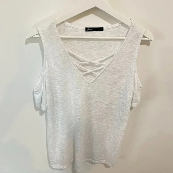 Gibson Sheer Cold-Shoulder  Snow White Knit Tank Top Size M - Picture 1 of 16